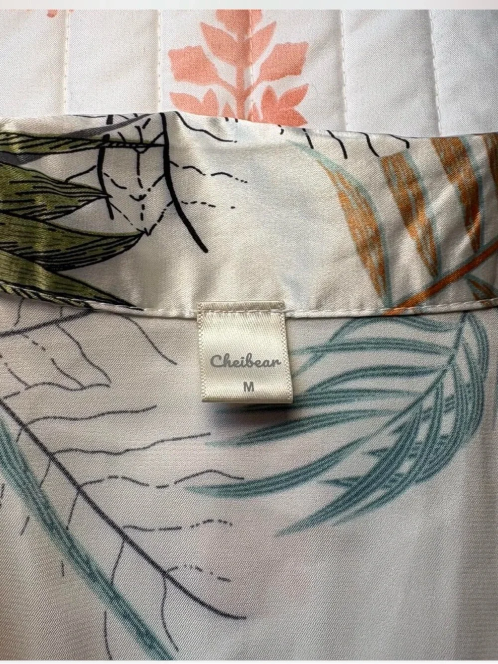 Silky Botanical-Print Women’s Pajama Set in Ivory and Multi - Picture 5 of 8